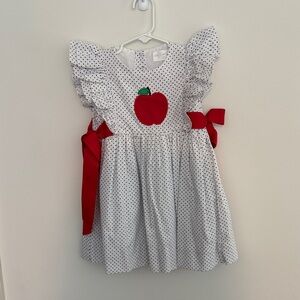 Charming White Polka Dot Dress with Red Apple Accent